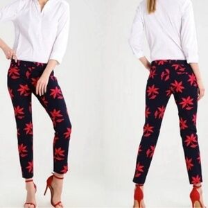 ✨Banana Republic Slim Fit Mid-Rise Pants – NavyW/Red Floral Print 16R, NWT 🌹✨